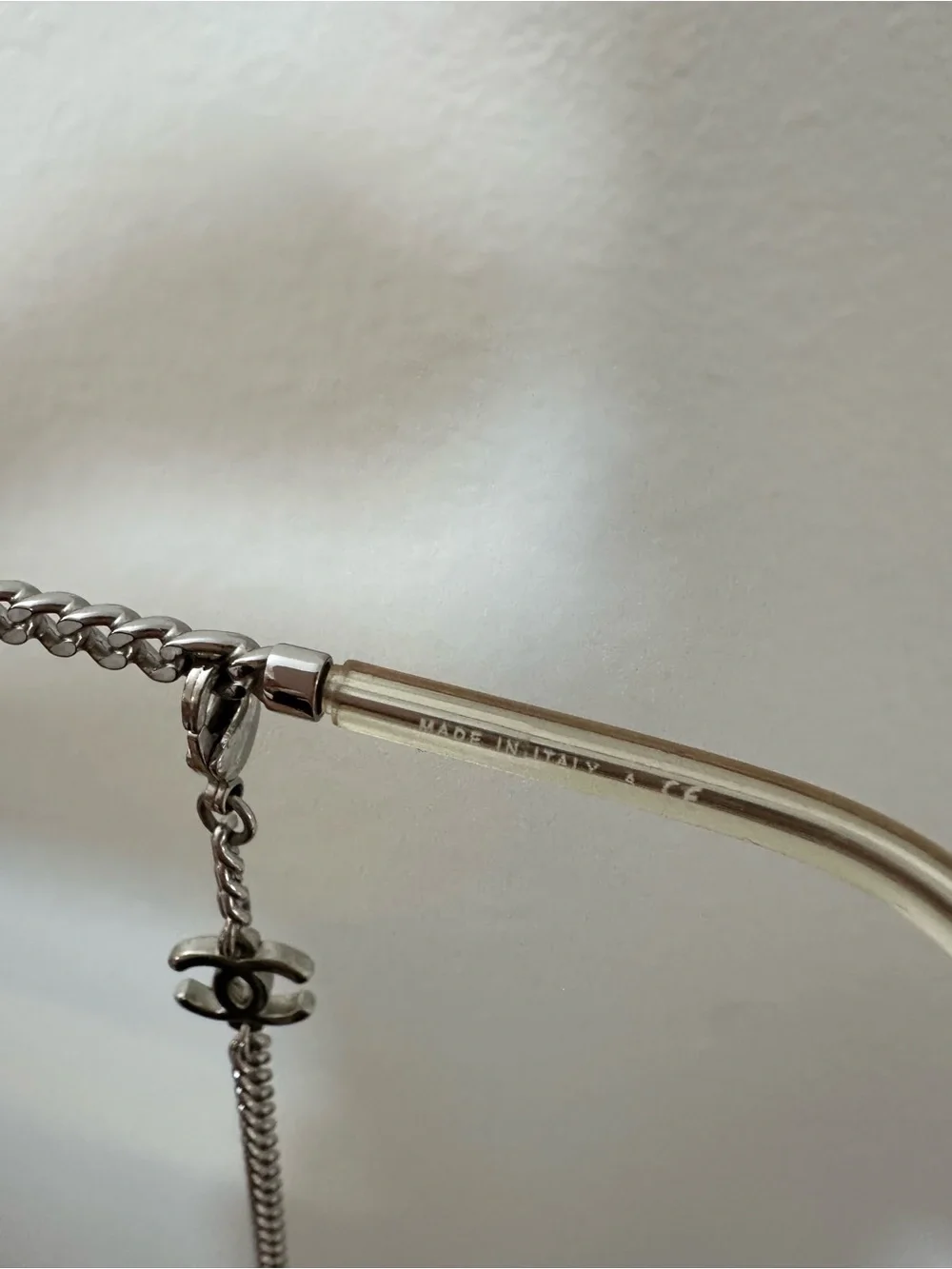 CHANEL Round Silver Chain Trim Sunglasses with Removable Chain Interlocking CC